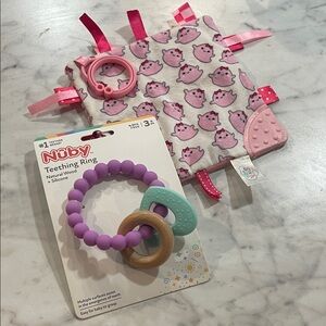 Baby teether minky tab blanket baby toy bundle